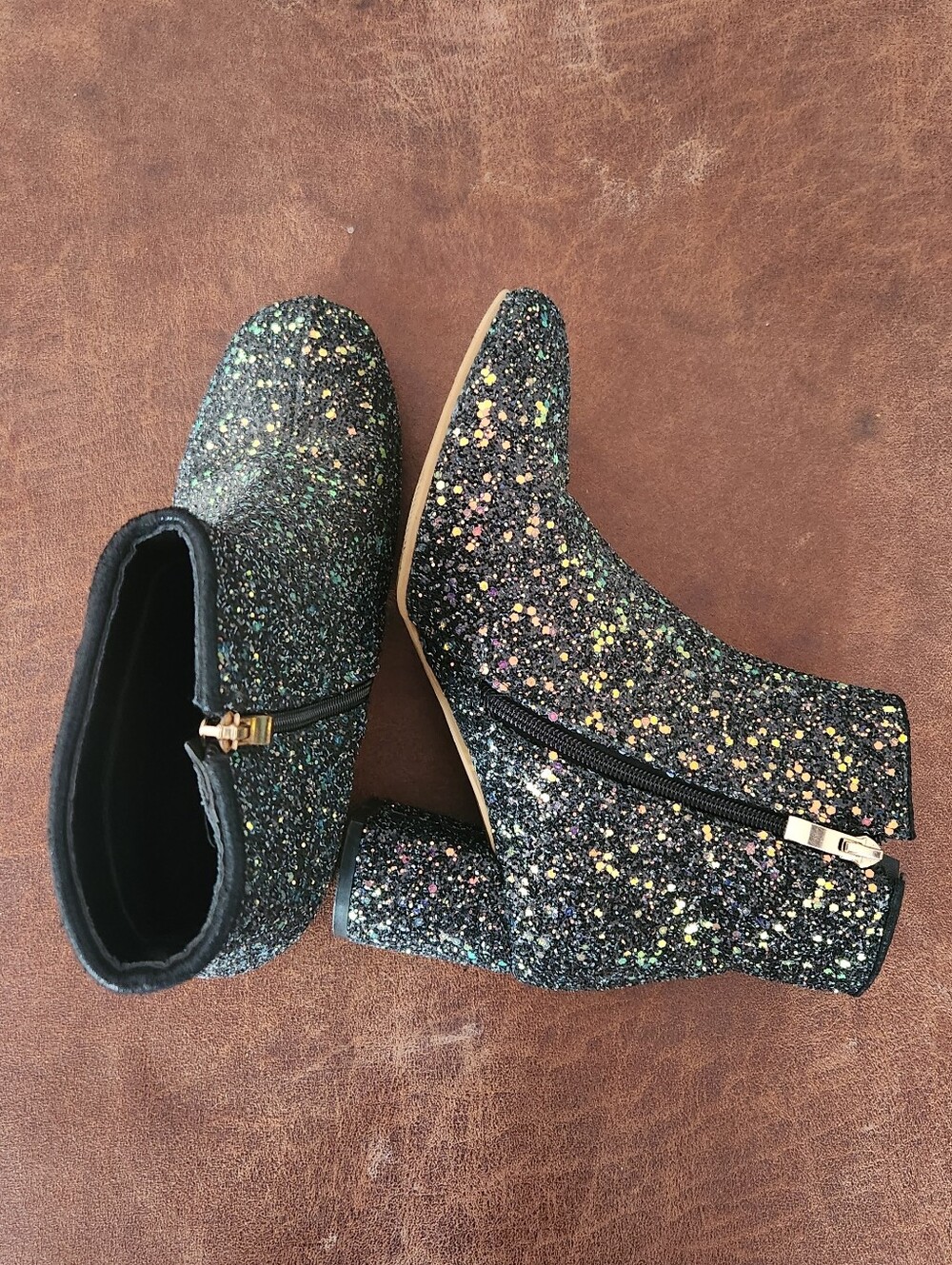 Sparkle Black Glitter Ankle Boots with Side Zip